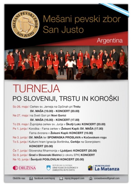 Program turneje Mešanega pevskega zbora San Justo